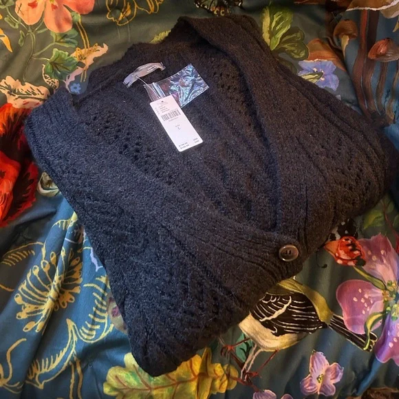 NWT Anthropologie Classic Pointelle Cardigan in Black Size Large - Picture 3 of 11